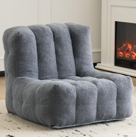 Gray Checkered Teddy Fleece Beanbag Sofa